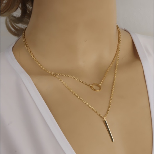 Vòng cổ nhẫn thanh đơn 2 lớp phong cách thời trang shop Phụ Kiện Tiên Tiên