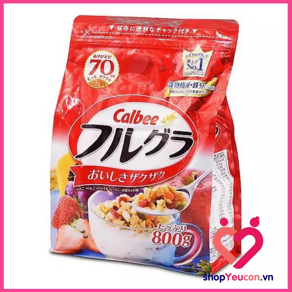 Ngũ cốc calbee đỏ 800g yến mạch ăn kiêng nhật bản mix sữa chua hoa quả trái cây dùng ăn sáng - [HSD T10/2022]
