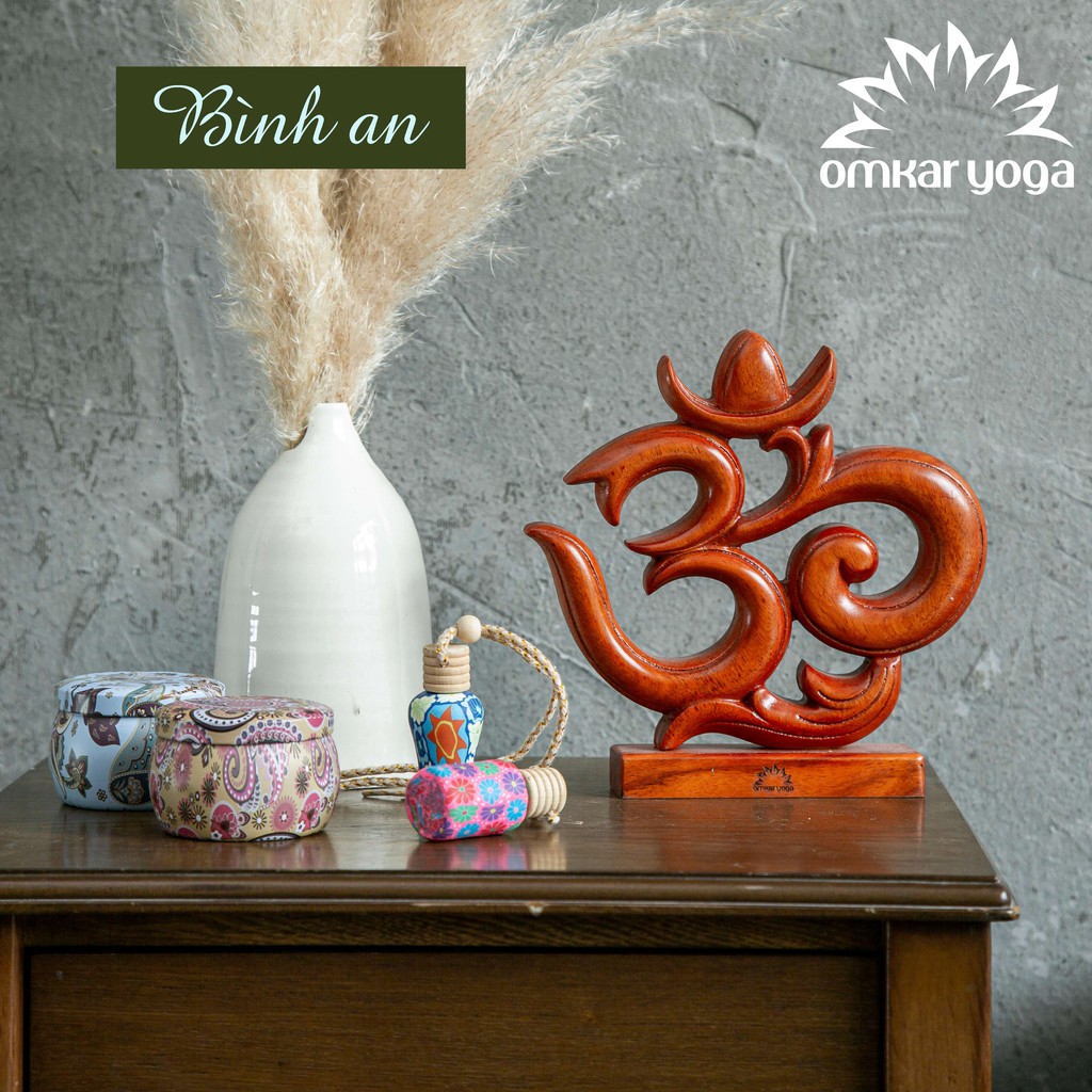 Chữ OM điêu khắc gỗ Omkar trang trí phòng tập yoga phòng thiền nhà cửa bàn làm việc làm quà tặng