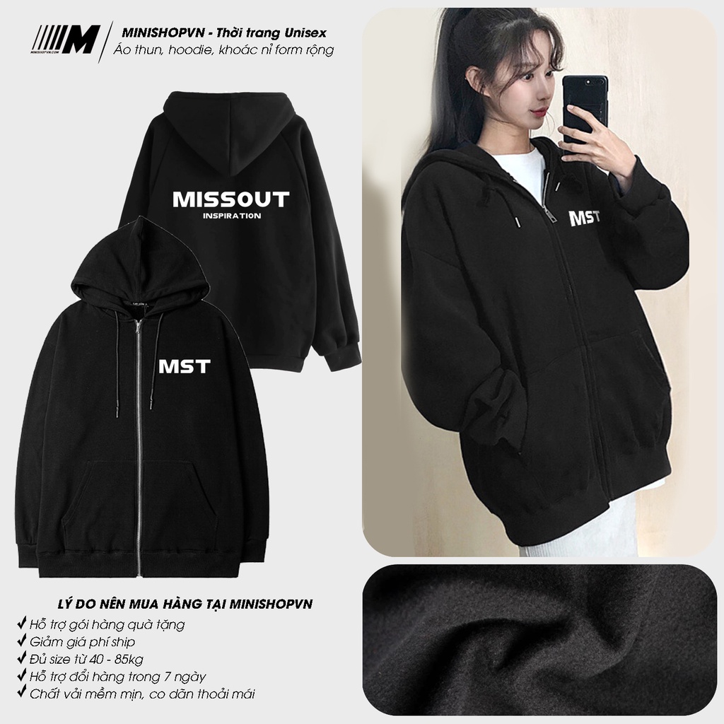 Áo khoác nỉ hoodie Missout chất nỉ bông dày ấm mềm mịn dáng rộng thoải mái