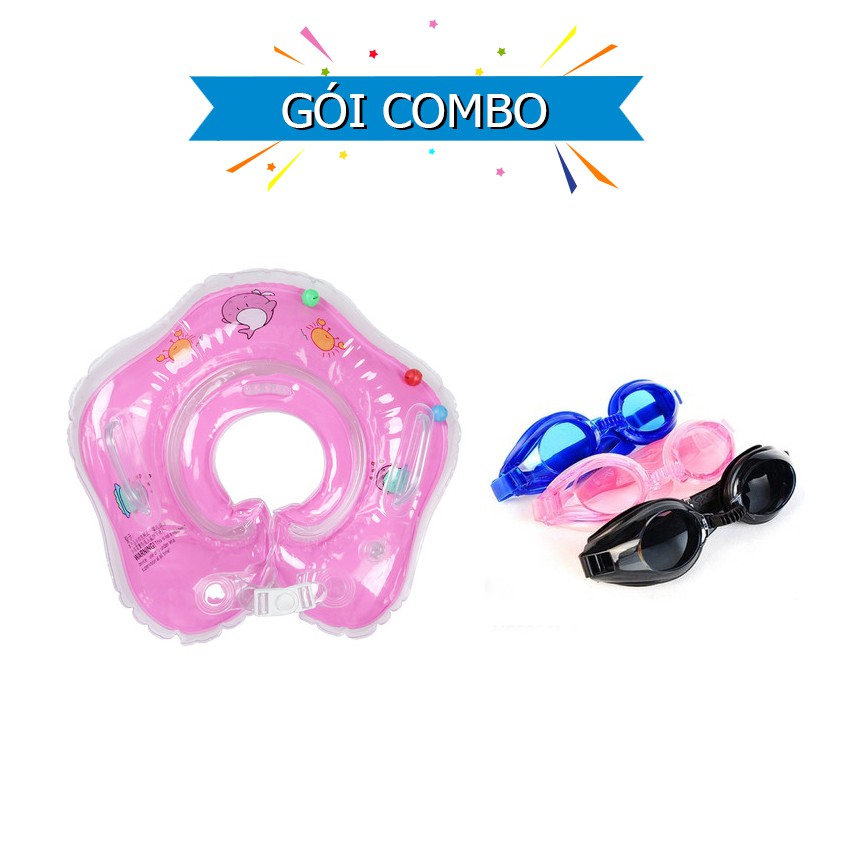 Combo phao bơi đỡ cổ cỏ tay cầm + kính bơi trẻ em