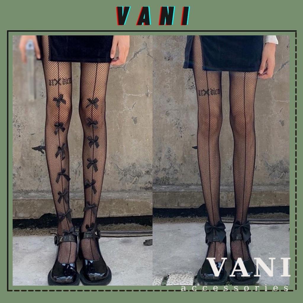 Quần Tất Vớ Mắt Lưới Họa Tiết Đính Nơ Phong Cách Lolita - Vani Store [TAT00122]