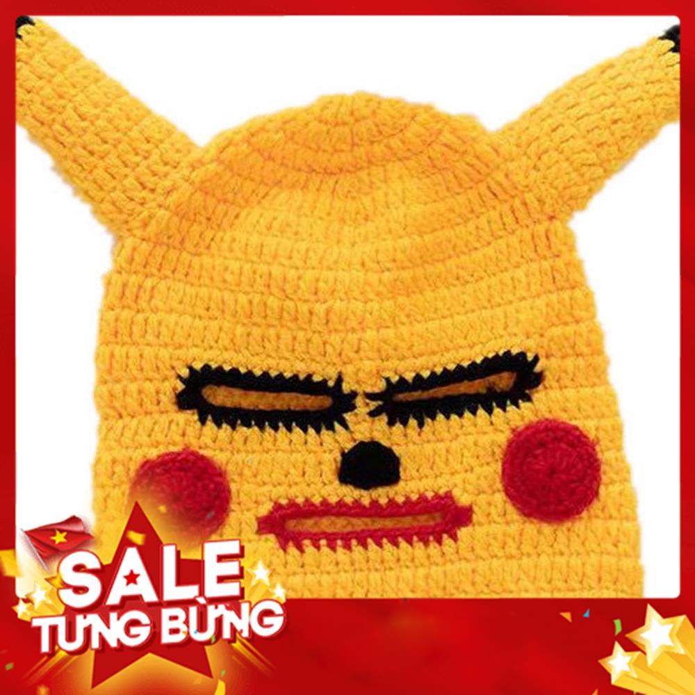 Mũ len hình Pikachu đội đầu hài hước, Mặt nạ dễ thương, Mũ Len đội đầu độc lạ MSP61320