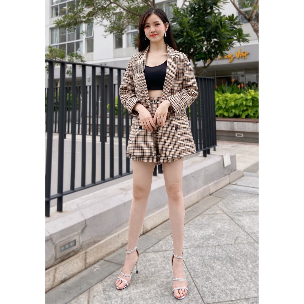 💥[ HOT TREND ]  Set Áo Blazer Sọc Caro Kẻ  Áo Vest VNXK Cao Cấp + Quần Shorts Ống Rộng Freeship - Hình & Video Tự Chụp | BigBuy360 - bigbuy360.vn