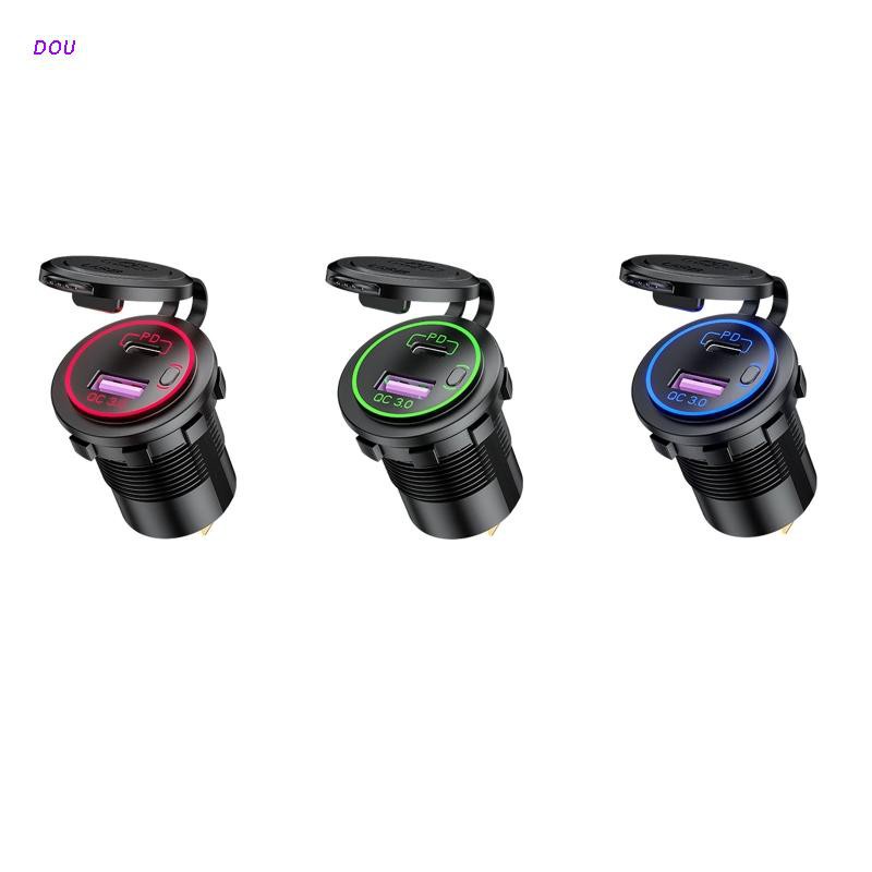 Củ sạc nhanh QC3.0 USB Type C PD 12V 24V chống thấm nước với công tắc nguồn cho xe tải/xe máy/thuyền SUV ATV