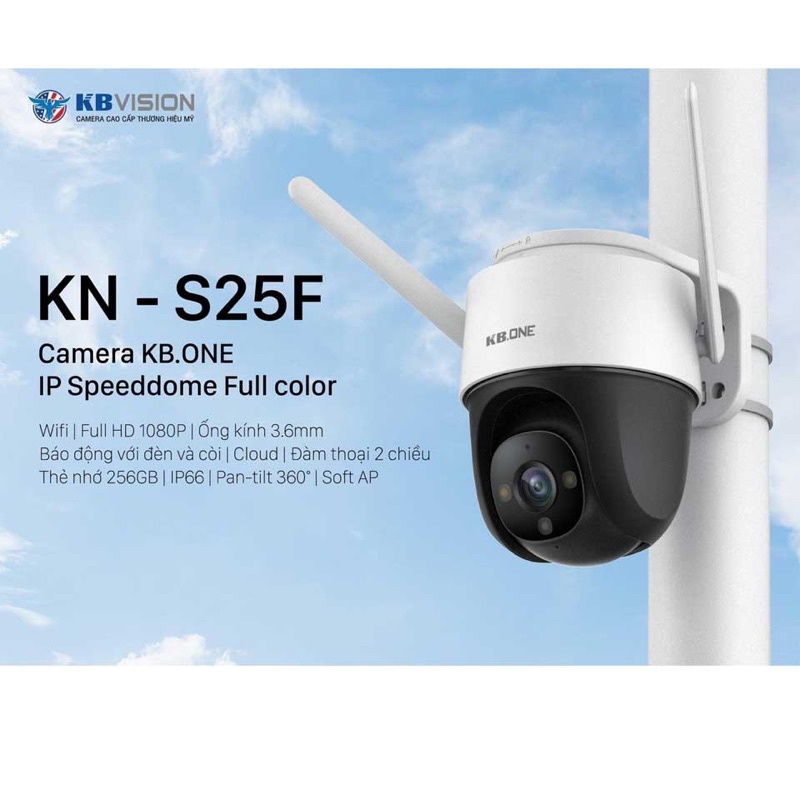 CAMERA IP WIFI PTZ KBONE KN-S25F FULL COLOR 2MP, BAN ĐÊM CÓ MÀU, ĐÀM THOẠI 2 CHIỀU