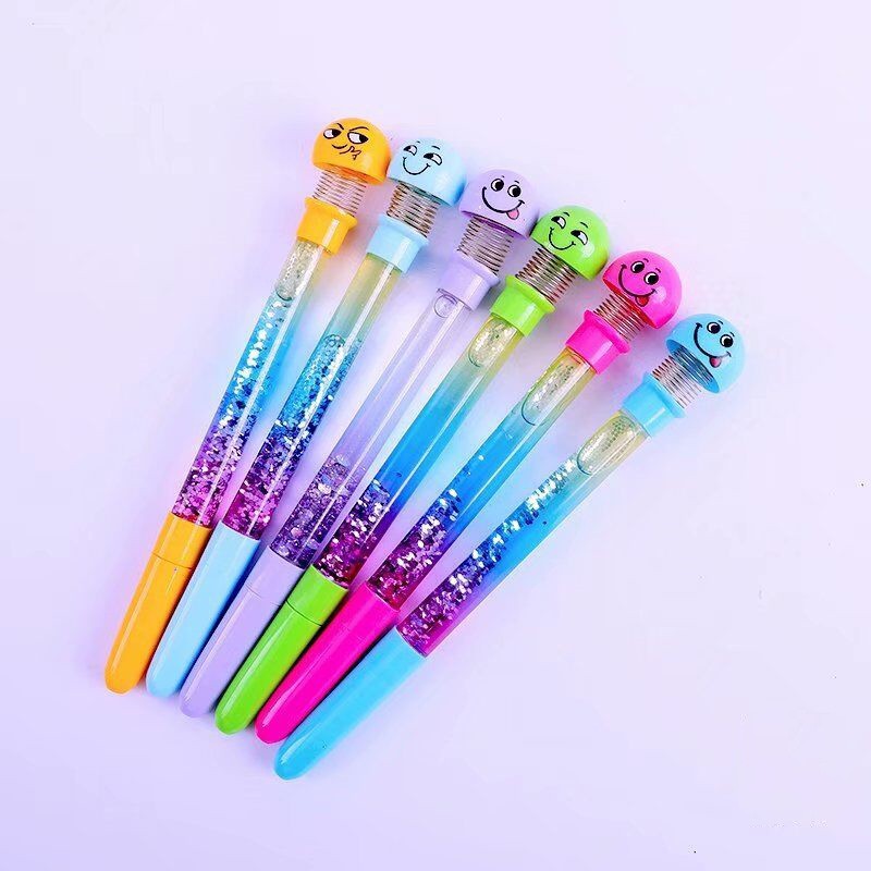 Bút Bi, Bút Nước Có Thú Emoji Có Kim Tuyến, Bút Mực Đen Emoji Kim Tuyến Nhiều Màu