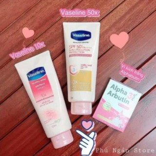Combo Dưỡng thể Vaseline 50x, Vaseline 10x và vỉ Alpha Arbutin Thái Lan (Cam kết hàng chuẩn)