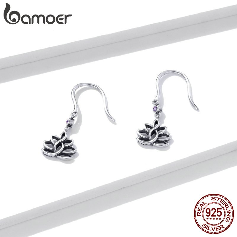 Khuyên Tai Bạc 925 Bamoer BSE451 Hình Hoa Sen Đính Đá CZ Thanh Lịch Cho Nữ