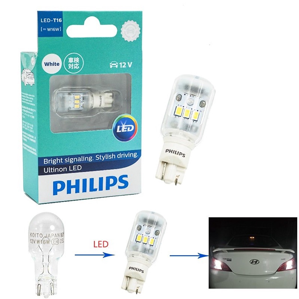 Bóng Đèn Tín Hiệu Led Xe Ô Tô/ Xe Hơi Philips T16 LED 12789 12V 6000K - Trắng (Hàng chính hãng)