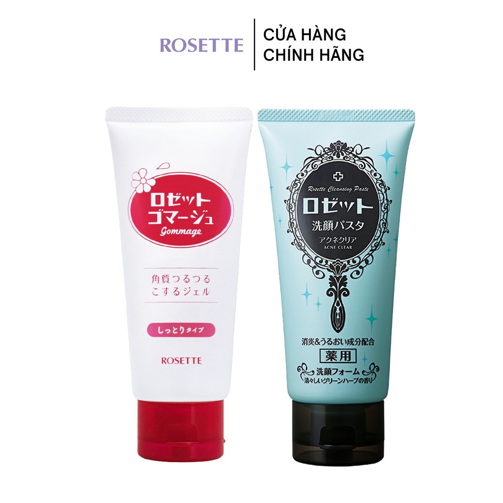 Combo Tẩy Tế Bào Chết Dành Cho Da Khô Rosette Gommage Moist 120g Và Sữa Rửa Mặt Giảm Mụn Rosette 120g