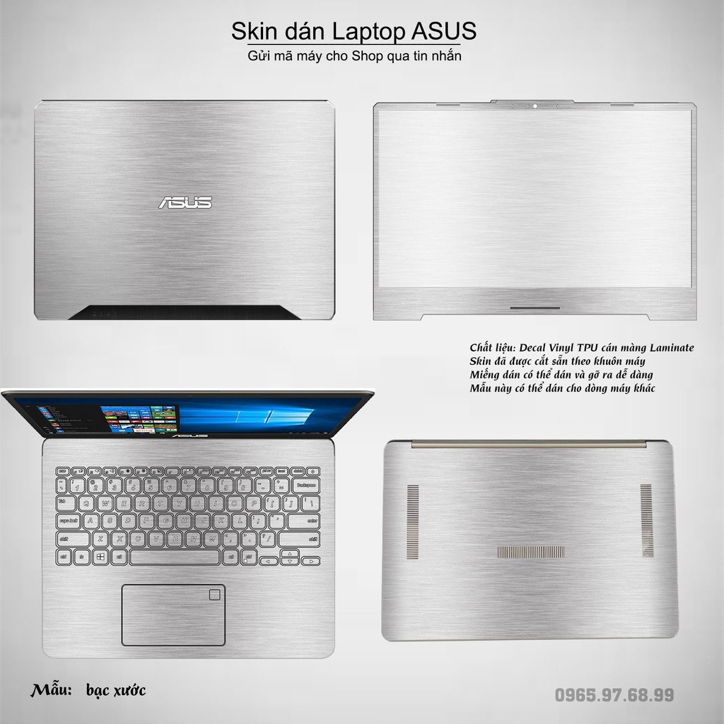 Skin dán Laptop Asus in màu bạc xước (inbox mã máy cho Shop)