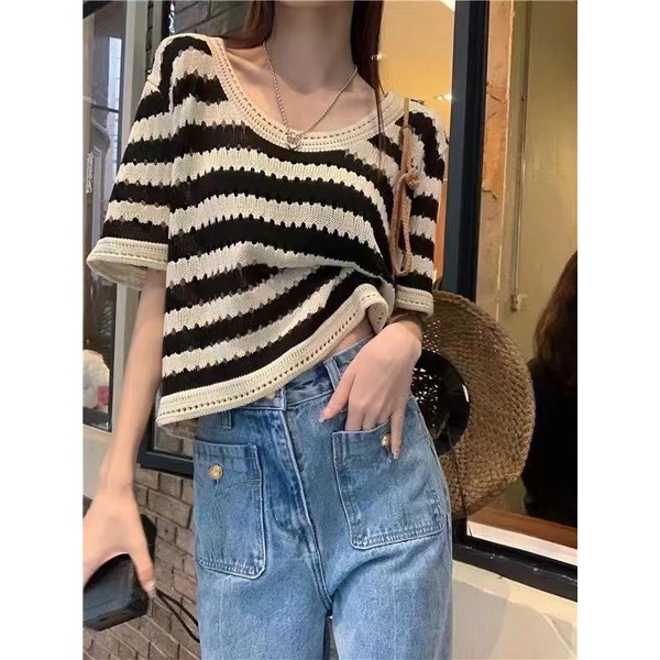 Áo Thun Croptop Nữ Dệt Kim Len Mongtogi Siêu Hot  (AT011）