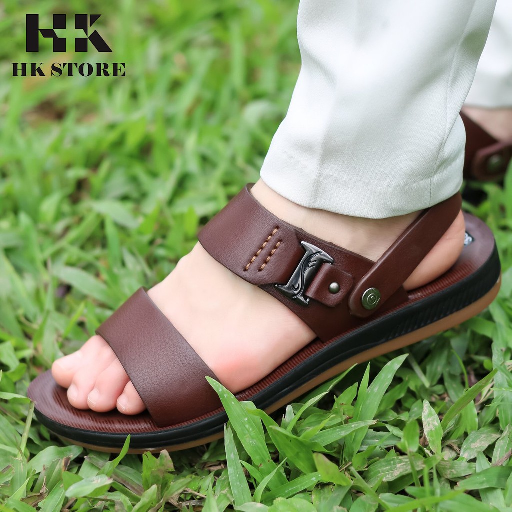 Dép sandal nam cao cấp 💝 HK.STORE 💝 trẻ chung và là da bò xịn kết hợp đế kếp cực đẹp khâu may chân quai công nghệ 2021.