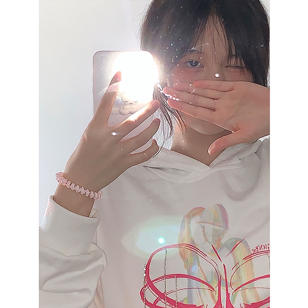 Áo hoodie mỏng có nón trùm tay dài phối khóa kéo tua rua kim cương giả in hình mới cho nữ