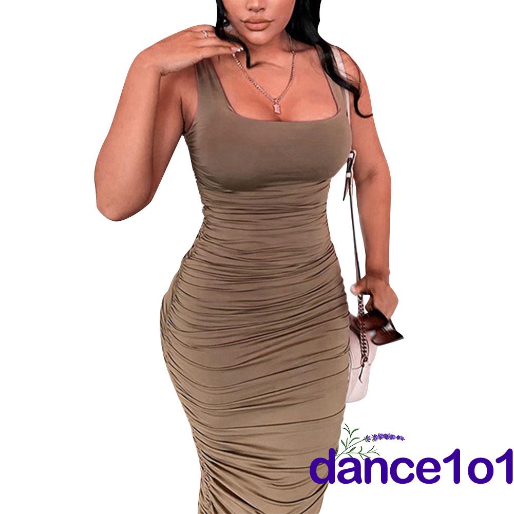 ✯☽Women Long Folds Sleeveless Solid Color Slim Fit Sexy Backless Evening Dress | BigBuy360 - bigbuy360.vn