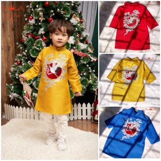 Áo dài bé trai hạc mây vải tafta cao cấp