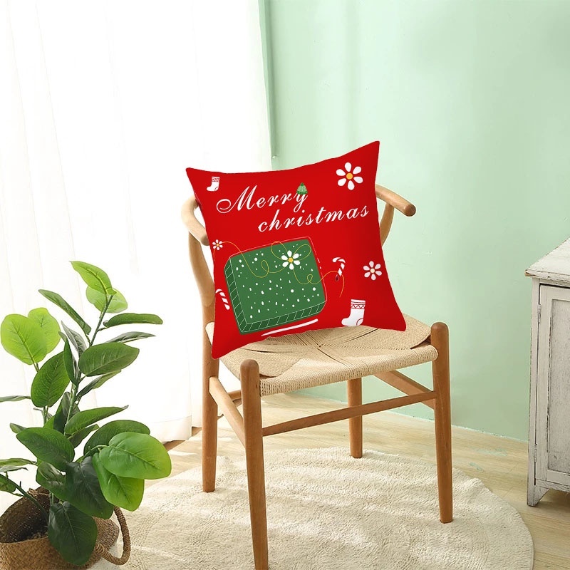 Vỏ Gối Hình Vuông 45cm In Họa Tiết Giáng Sinh Màu Đỏ Chống Bẩn Trang Trí Nhà Cửa / Ghế Sofa