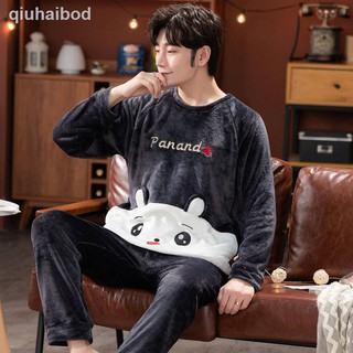 Đồ ngủ & Đồ mặc nhà áo lót không bộ pijama nữ đồ bộ lụa satin▫Bộ đồ ngủ nam bằng lông cừu màu san hô mùa thu và
