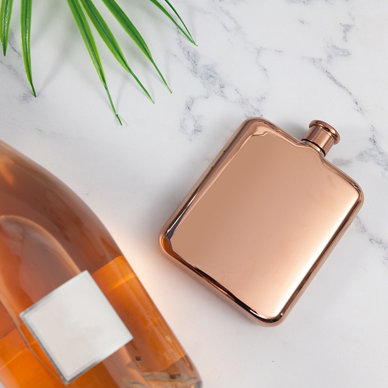 Vàng hồng 6 Oz Thép không gỉ Vodka Hip Flask Bình đựng rượu Chai rượu Whisky Quà tặng phù rể có phễu