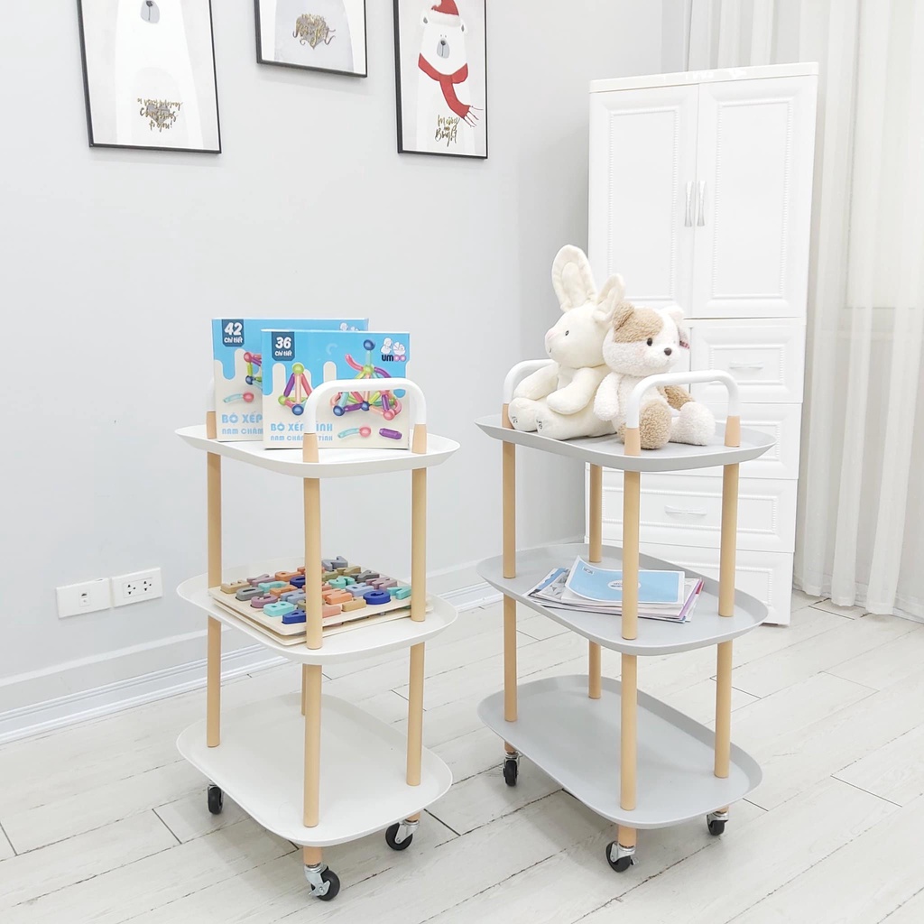 Kệ nhựa 3 tầng Oval UMOO sang trọng tối giản kiểu Hàn có bánh xe