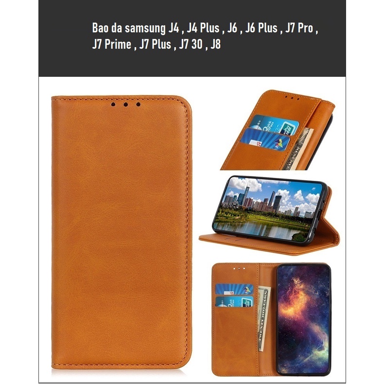 Bao da nắp gập Samsung J4, J4 plus, J6, J6 plus, J7 pro, J7 prime, J7Plus may viền cao cấp