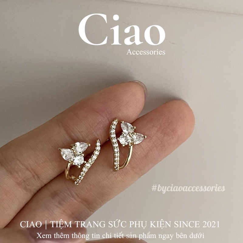 Khuyên tai/ Bông tai mạ bạc S925 thiết kế hình hoa đính đá tinh tế Caily Ciao