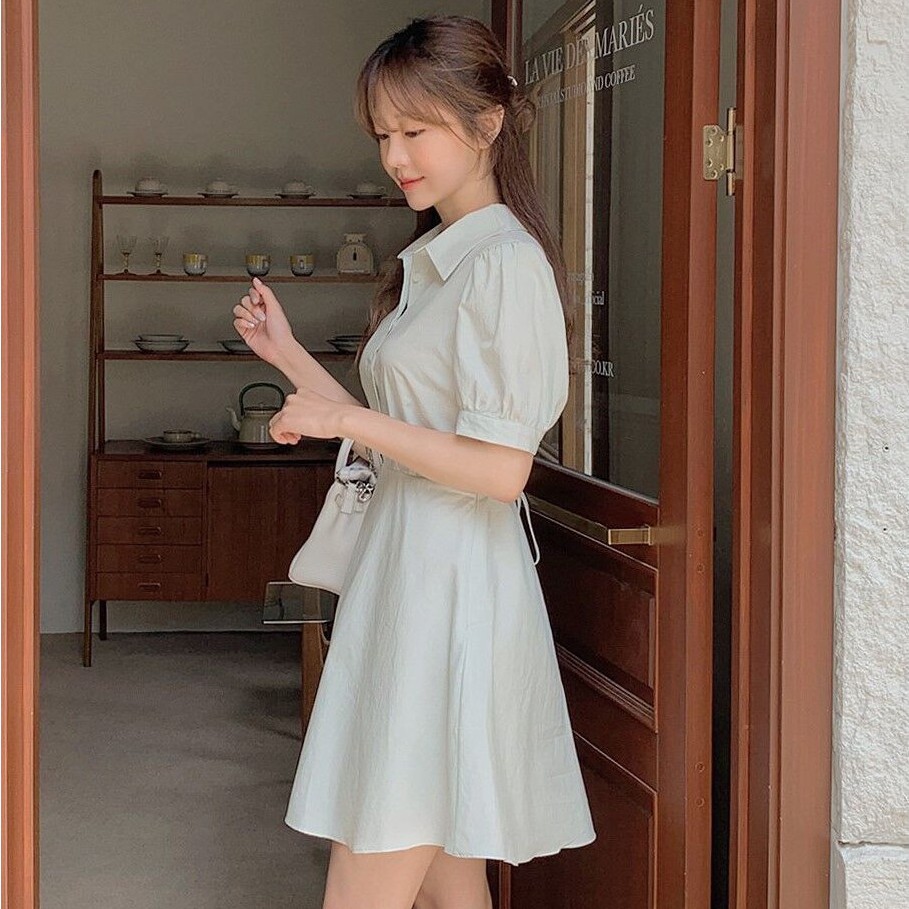 Đầm tay lửng màu xanh bạc hà màu trơn thời trang Hàn Quốc 44778