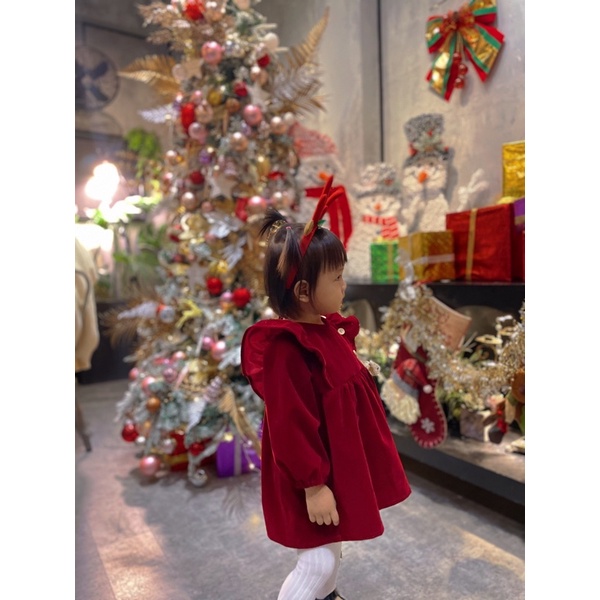 Hàng Thiết Kế- Ảnh con gái shop - Váy nhung đỏ diện Tết - Noel cho bé gái 6m - 7 tuổi