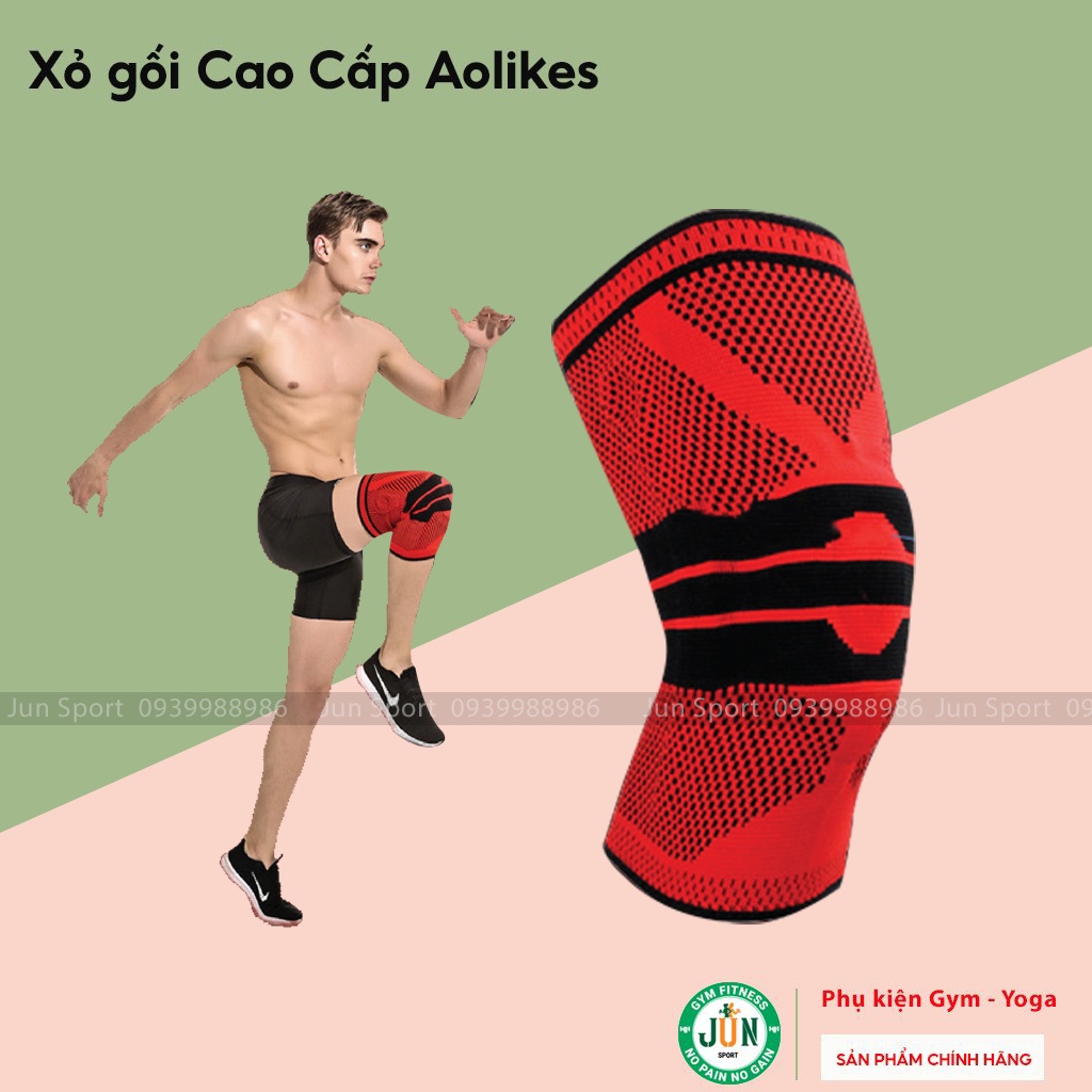 Băng Đầu Gối Có Lò Xo Trợ Lực, Silicon bảo vệ, Đai gối chơi thể thao, tập gym cao cấp chính hãng Aolikes Jun Sport