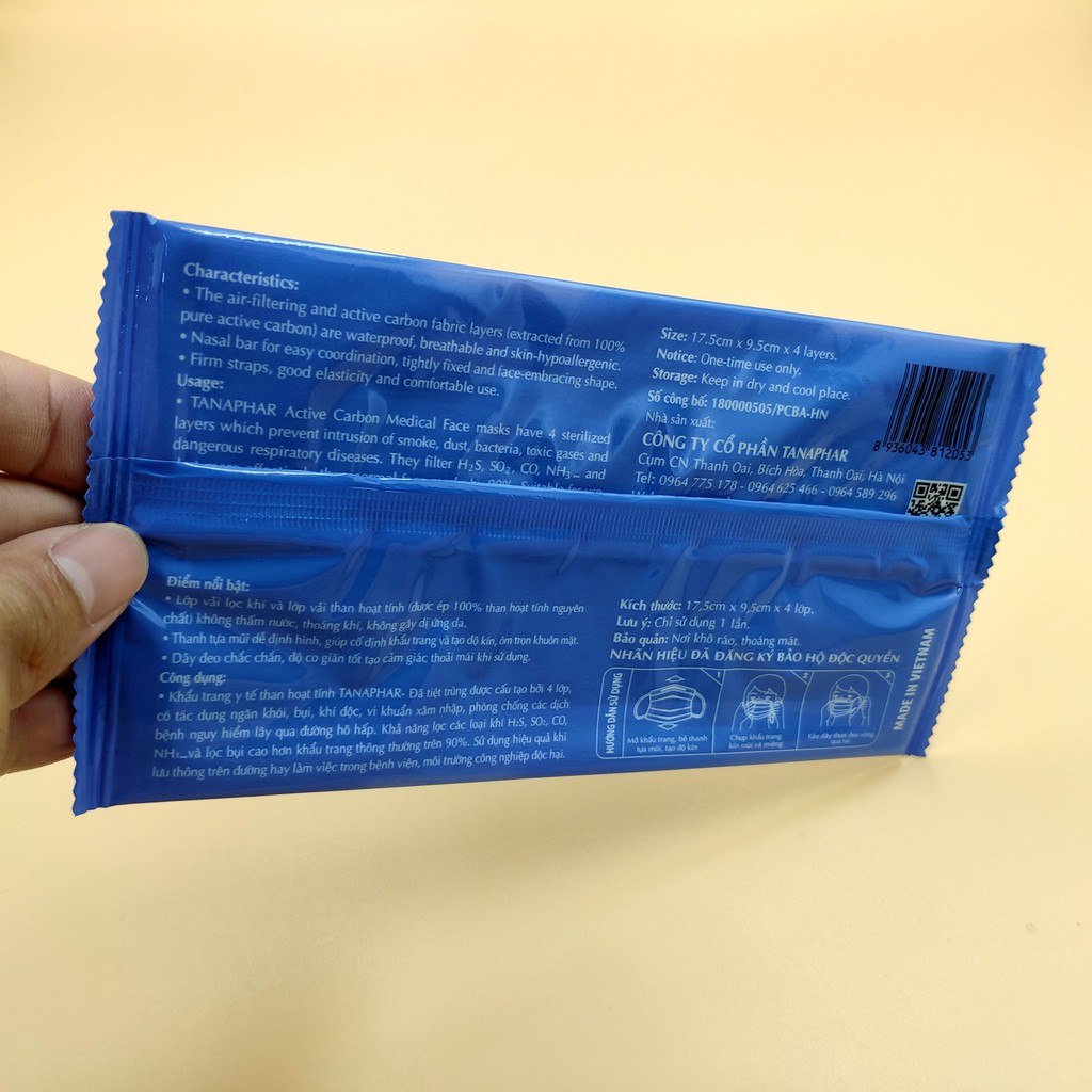 Khẩu trang y tế than hoạt tính Tanaphar 4 lớp - Hộp 20 chiếc tiệt trùng | BigBuy360 - bigbuy360.vn