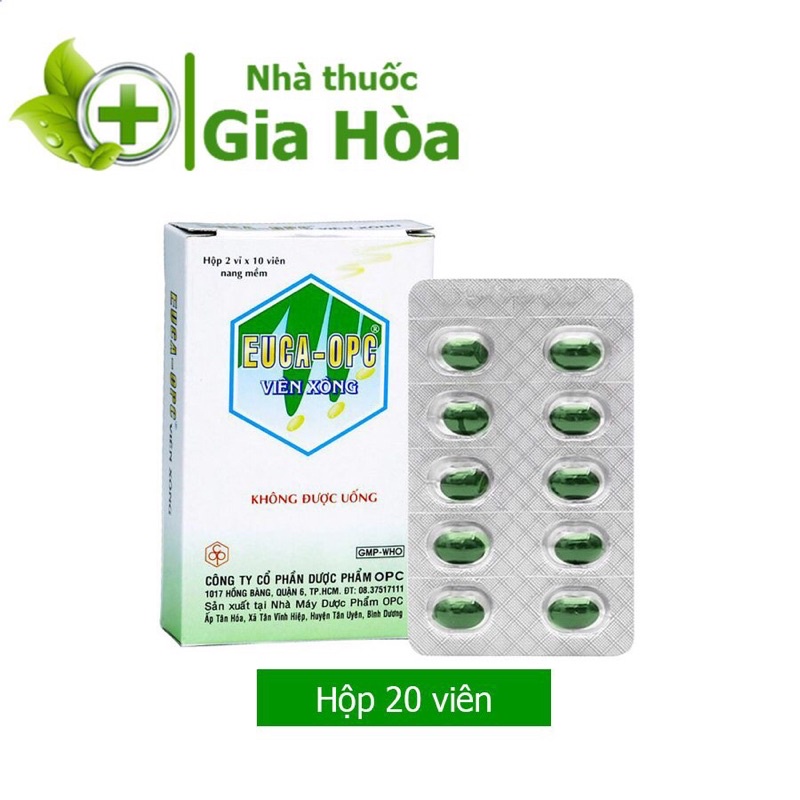 Viên xông tinh dầu Euca OPC giải cảm cúm, sát trùng mũi họng (Hộp 20 viên)