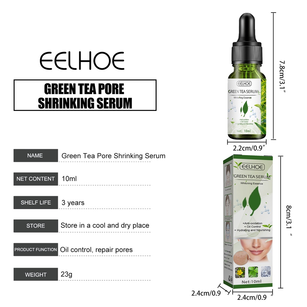 EELHOE 10ml Trà Xanh Kiểm Soát Dầu Tinh Chất Trị Mụn Làm Trắng Da Dưỡng Ẩm Giải Pháp Chăm Sóc Da Khô ღ COD Trang Điểm Lấp Lánh