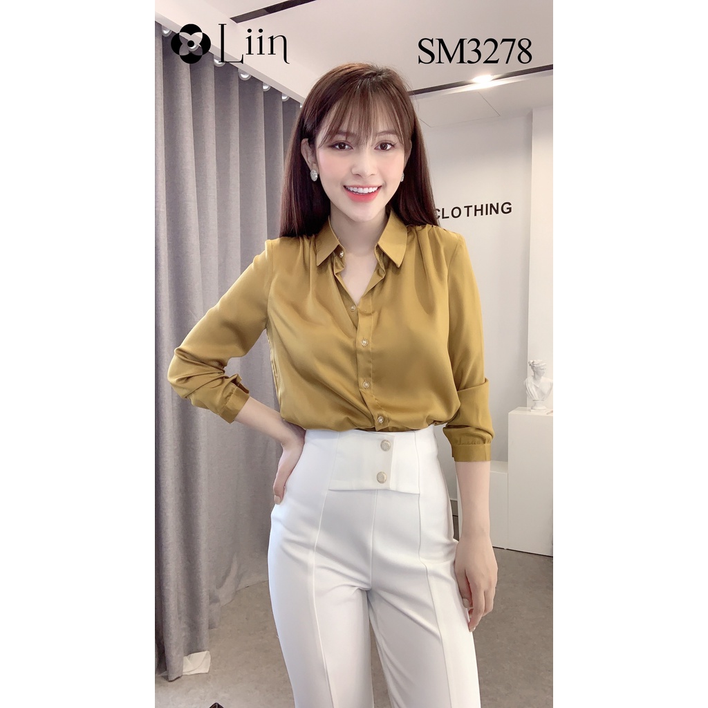 Áo sơ mi nữ dài tay chất Lụa màu Vàng Pastel cá tính Liin Clothing SM3278