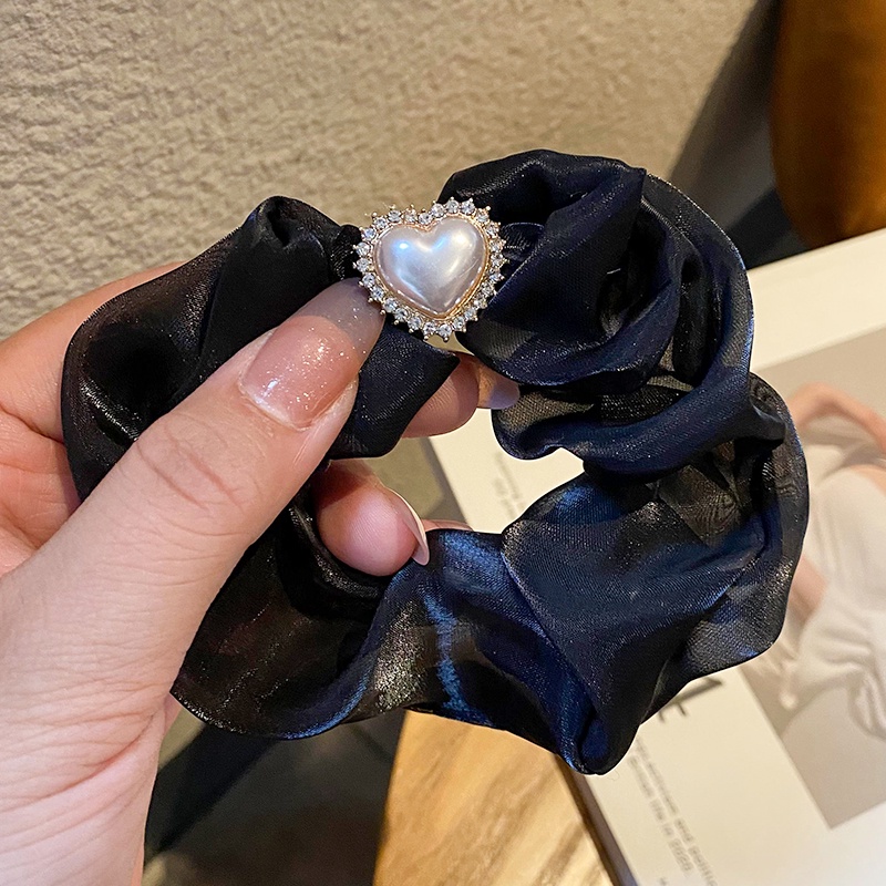 Dây Buộc Tóc Bằng Lụa Đính Ngọc Trai Hình Trái Tim Phong Cách Nhật Hàn Thời Trang Xinh Xắn