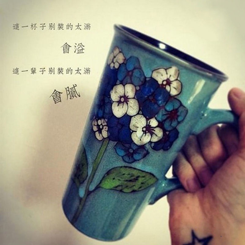 Cốc sứ dung tích lớn có nắp và muỗng phong cách vintage