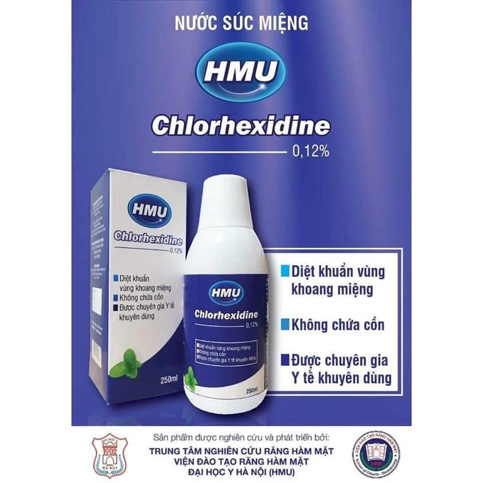 Nước xúc miệng HMU Chlorhexidine 0,12% - Đại học Y Hà Nội - 250ml - Dành Cho Người Hôi Miệng