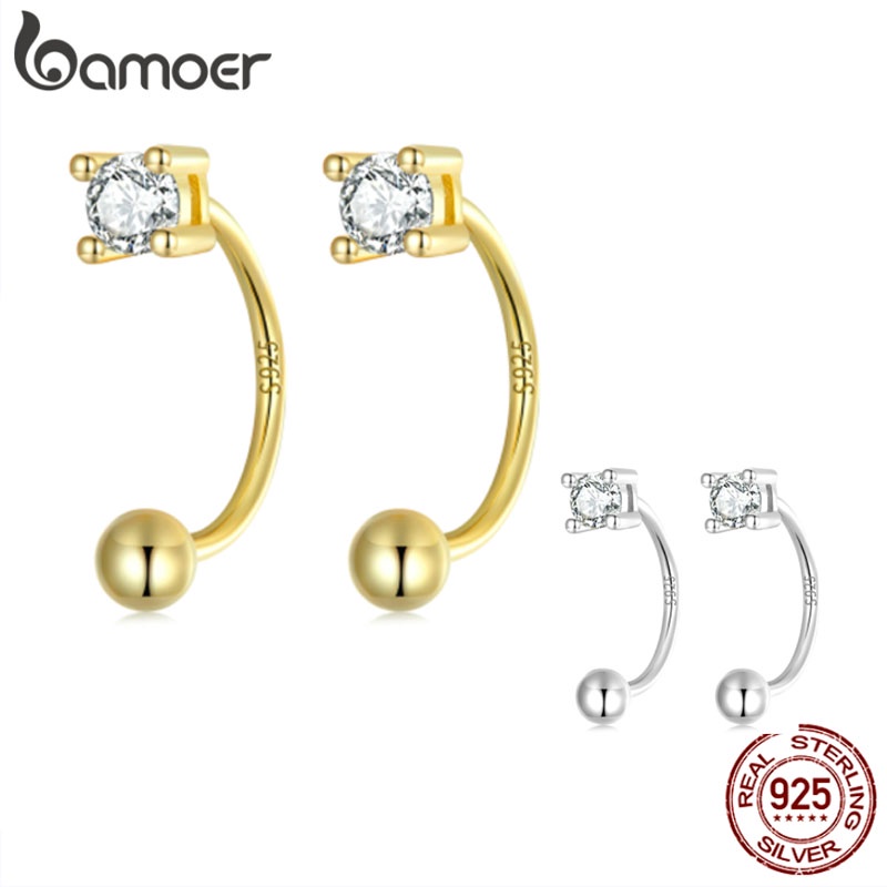 Bông tai BAMOER bằng bạc 925 hình chữ C thời trang cho nữ
