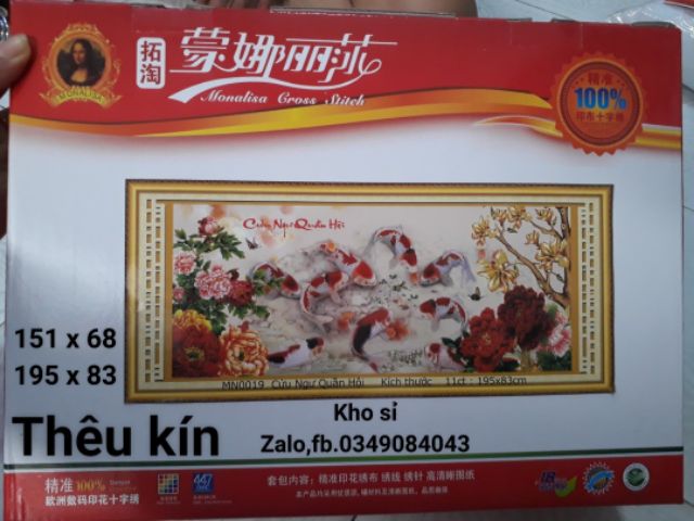 Tranh thêu kín cửu ngư quần hội mn0018 (151x68) mn0019 (195x83)