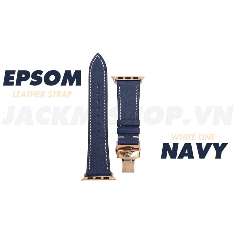 [BẢO HÀNH 1 NĂM] Dây Da EPSOM may tay thủ công màu Xanh Navy chỉ Trắng khóa Bướm cho Apple Watch series 1/2/3/4/5/6/7