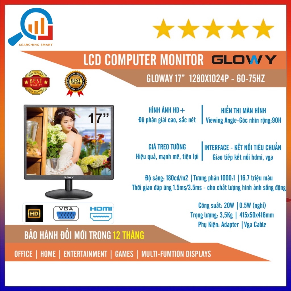 Màn hình chính hãng Gloway 17inch Mới 100% - Bảo hành 2 năm !!!