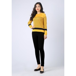 Áo len nữ cổ tròn, kẻ ngang, thân ngắn dài - HQLENS - H813