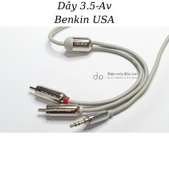 Dây Tín Hiệu 3.5 ra 2Av BENKIN, Màu Xám, Chống Nhiễu Tốt, Bảo Hành 6 Tháng