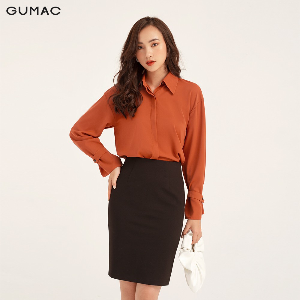 Áo sơ mi nữ tay kiểu GUMAC màu cam, đủ size, thiết kế basic thanh lịch AB146 | BigBuy360 - bigbuy360.vn