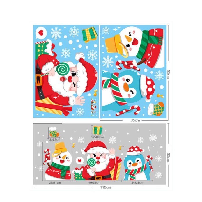 Decal dán tường Noel Hít Tĩnh Điện không Dơ Kính - Noel cầm kẹo đón giáng sinh