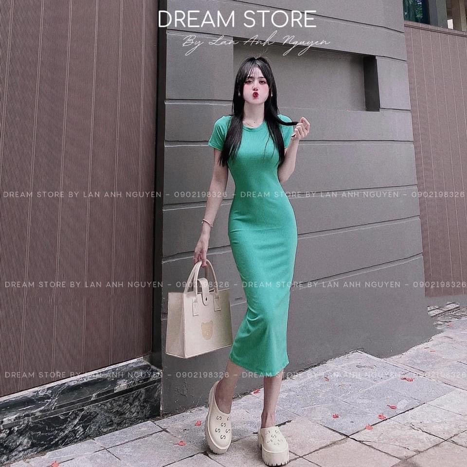 Đầm Body Cổ Tròn Tay Ngắn Hoa Lưng Chất Thun Gân Xương Cá Thích Hợp Mặc Đi Tiệc Đi Làm Đi Chơi