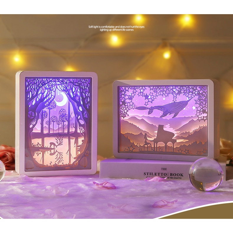 Đèn Led chạm khắc giấy 3D