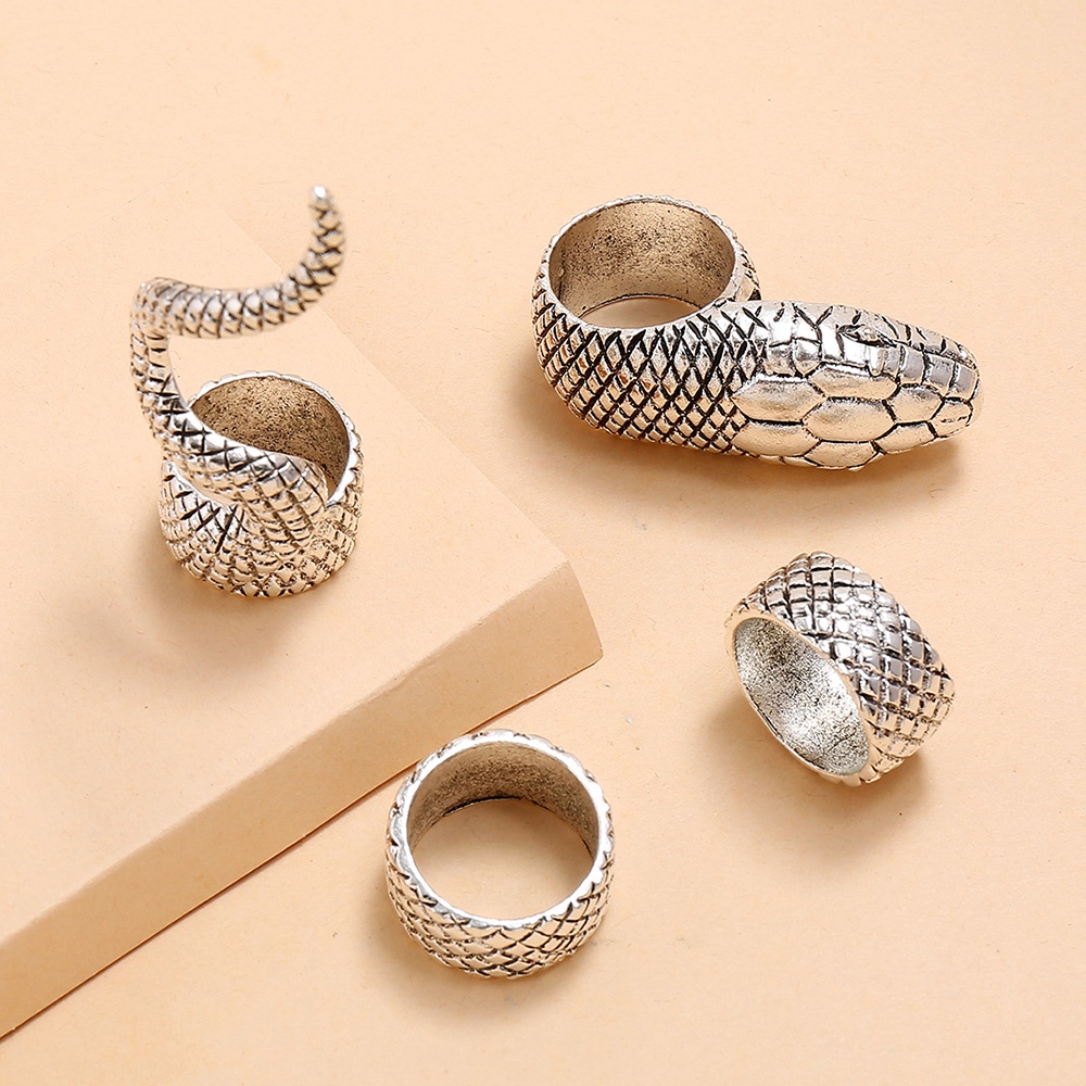 Set 4 Nhẫn Đeo Tay Kim Loại Hình Rắn Vintage Cho Nữ