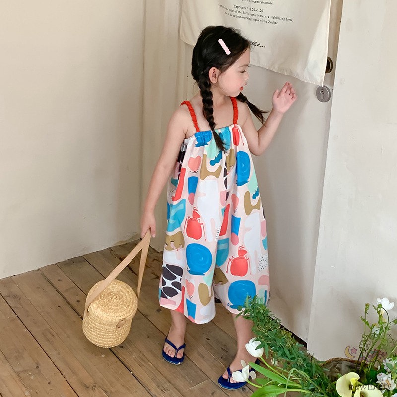 Bộ Áo Liền Quần Sát Nách Ống Rộng Phong Cách Hàn Quốc Ngọt Ngào Cho Bé Gái