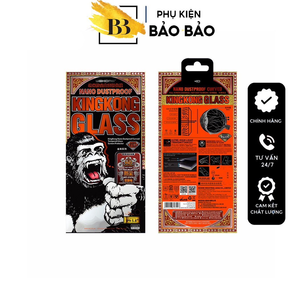 Kính Cường lực KingKong Nano WK Design WTP-029 dành cho 7/8 Plus/X/XsMax/11/12/13/14/15/Pro/Plus/Promax - phukienbaobao